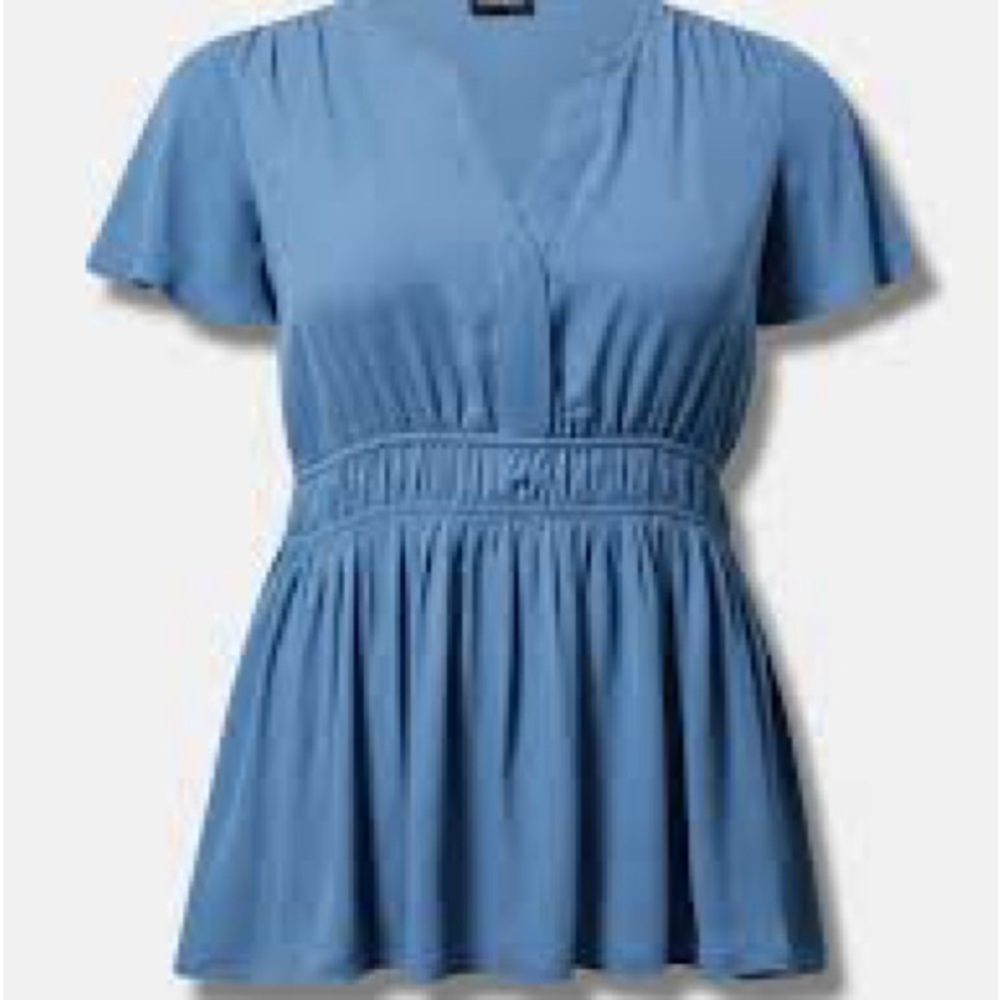 Torrid Blue Flutter Sleeve Smocked Blouse